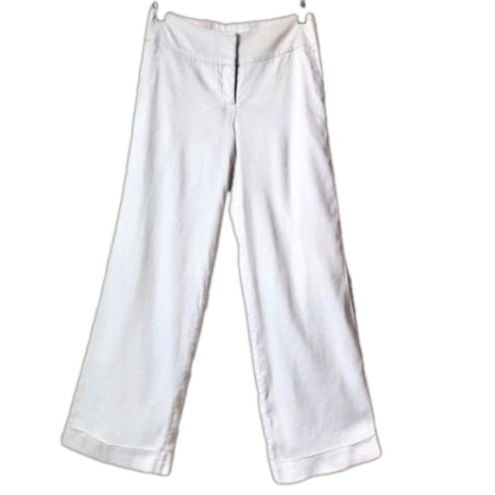 Le Chateau Vintage Y2K White Linen Wide Leg Pants Coastal 3/4 Low Mid Rise